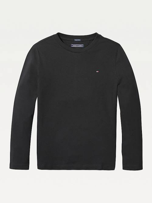 Tommy Hilfiger Long-Sleeve Organic Pamut Póló Fiú Fekete | TH501DCR