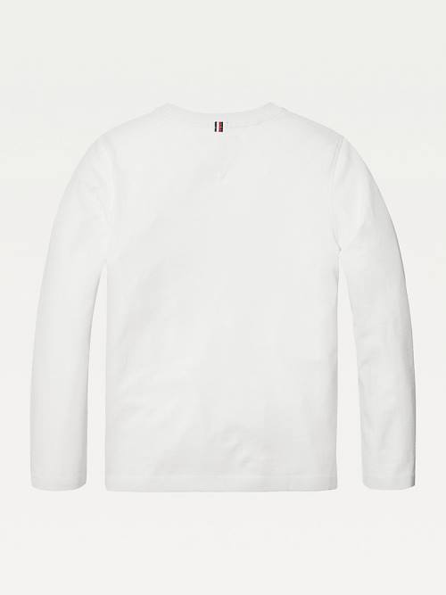 Tommy Hilfiger Long-Sleeve Organic Pamut Póló Fiú Fehér | TH562VCT