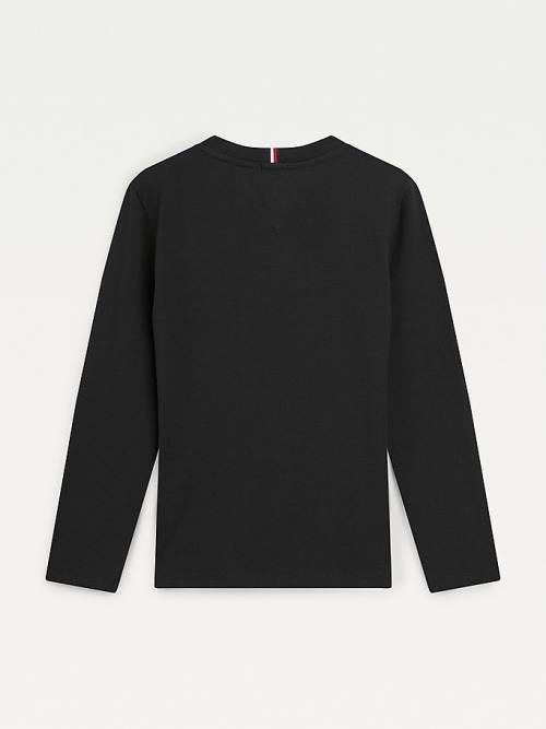 Tommy Hilfiger Long Sleeve Organic Pamut Logo Póló Fiú Fekete | TH801YIV