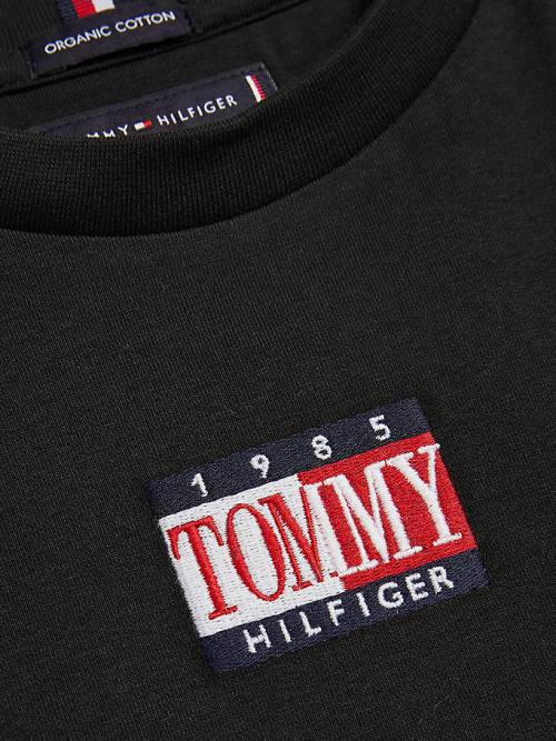 Tommy Hilfiger Long Sleeve Organic Pamut Logo Póló Fiú Fekete | TH801YIV