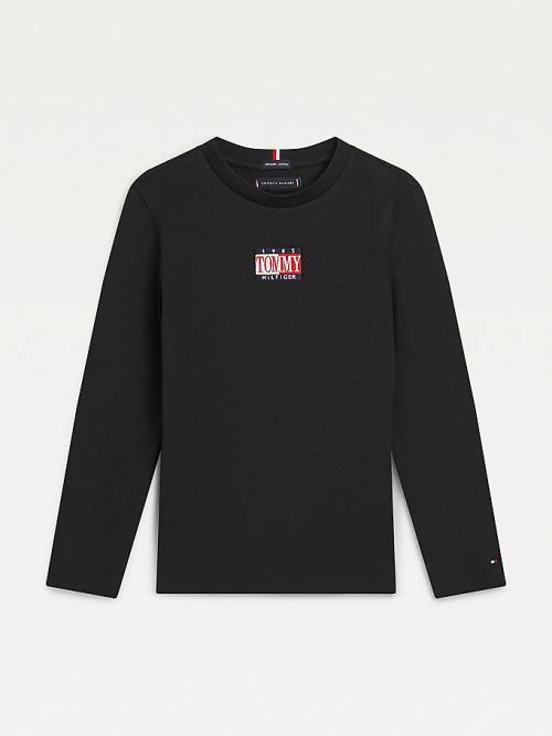 Tommy Hilfiger Long Sleeve Organic Pamut Logo Póló Fiú Fekete | TH801YIV