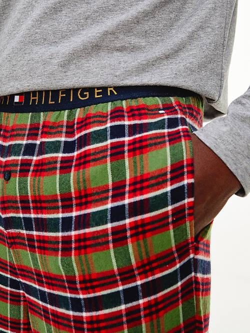 Tommy Hilfiger Long Sleeve Pamut Flannel Set Pizsama Férfi Szürke | TH237LHT