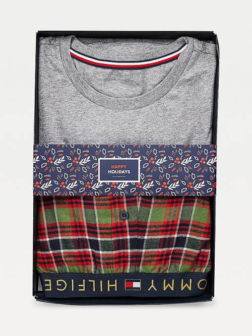 Tommy Hilfiger Long Sleeve Pamut Flannel Set Pizsama Férfi Szürke | TH237LHT