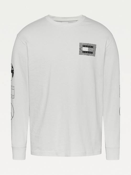 Tommy Hilfiger Long Sleeve Recycled Pamut Póló Férfi Fehér | TH695FGV