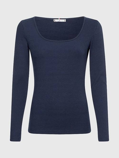 Tommy Hilfiger Long Sleeve Square Neck Slim Fit Póló Női Kék | TH095WMI