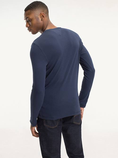 Tommy Hilfiger Long Sleeved Ribbed Organic Pamut Póló Férfi Kék | TH089UJO