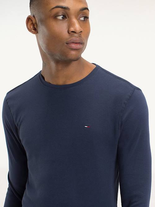 Tommy Hilfiger Long Sleeved Ribbed Organic Pamut Póló Férfi Kék | TH089UJO