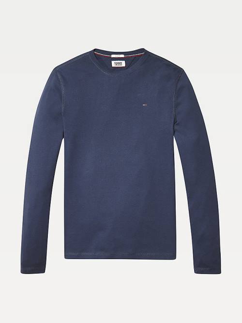 Tommy Hilfiger Long Sleeved Ribbed Organic Pamut Póló Férfi Kék | TH089UJO