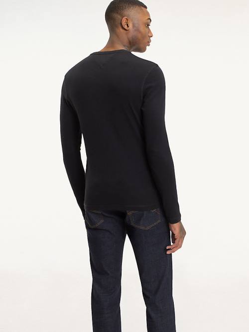 Tommy Hilfiger Long Sleeved Ribbed Organic Pamut Póló Férfi Fekete | TH279XRD