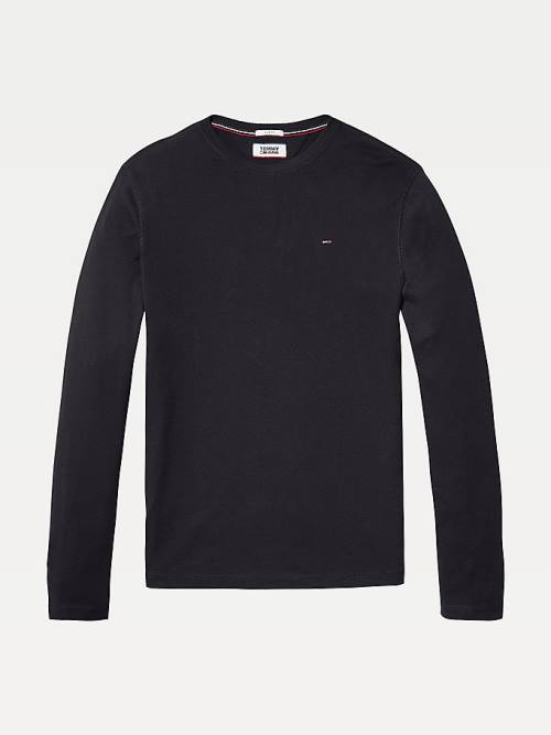 Tommy Hilfiger Long Sleeved Ribbed Organic Pamut Póló Férfi Fekete | TH279XRD