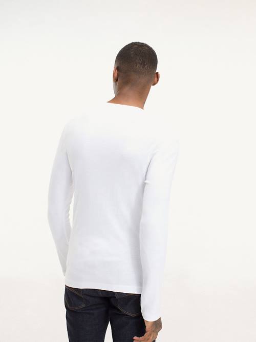 Tommy Hilfiger Long Sleeved Ribbed Organic Pamut Póló Férfi Fehér | TH435BQO