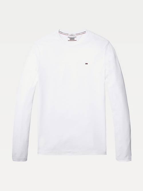 Tommy Hilfiger Long Sleeved Ribbed Organic Pamut Póló Férfi Fehér | TH435BQO