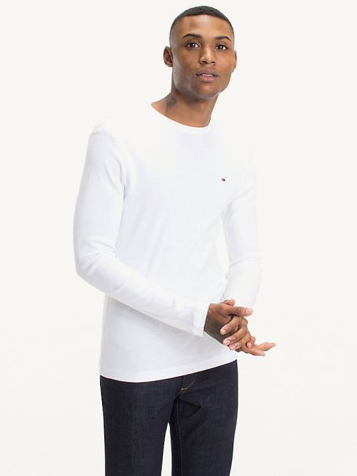 Tommy Hilfiger Long Sleeved Ribbed Organic Pamut Póló Férfi Fehér | TH435BQO