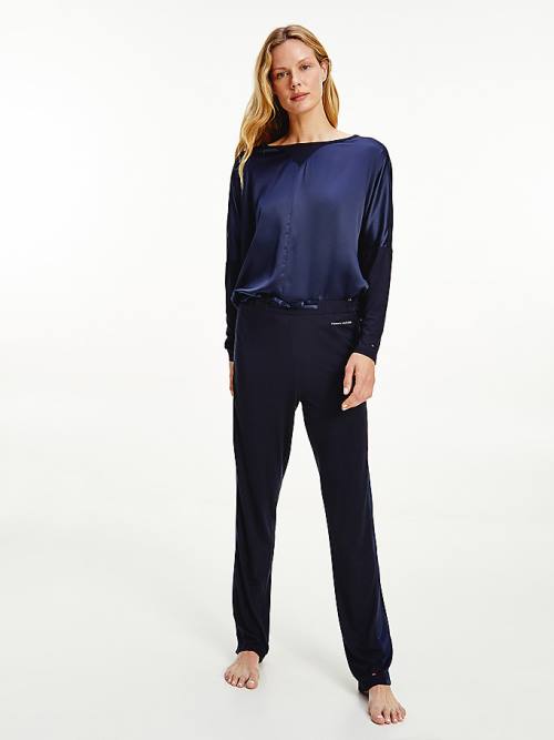 Tommy Hilfiger Lounge Contrast Stripe Stretch Trousers Pizsama Női Kék | TH019QEJ