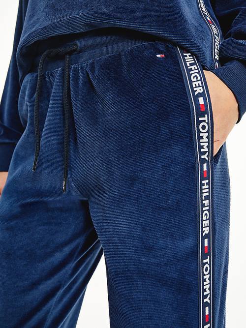 Tommy Hilfiger Lounge Drawstring Velour Joggers Nadrág Női Kék | TH671TDN