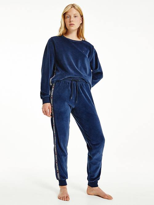 Tommy Hilfiger Lounge Drawstring Velour Joggers Nadrág Női Kék | TH671TDN