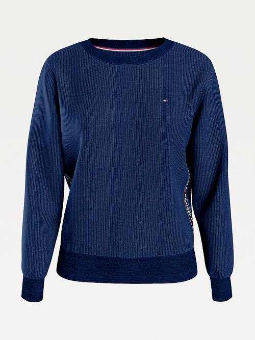 Tommy Hilfiger Lounge Logo Tape Velour Sweatshirt Póló Női Kék | TH910SBF