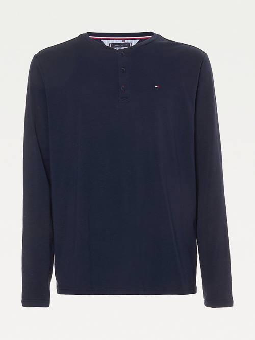 Tommy Hilfiger Lounge Long Sleeve Henley Pizsama Férfi Kék | TH247NIQ