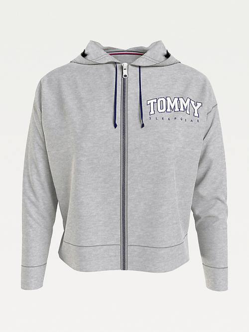 Tommy Hilfiger Lounge Zip-Thru Logo Kapucnis Pulóver Női Szürke | TH083XMH