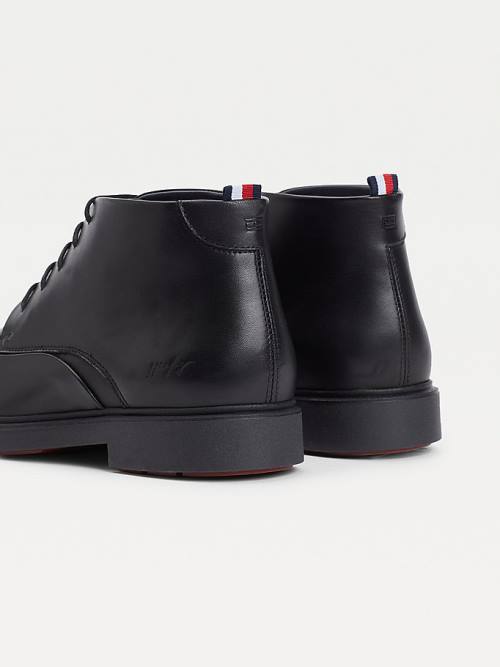 Tommy Hilfiger Low-Rise Bőr Csipke-Up Bakancs Férfi Fekete | TH705GJL