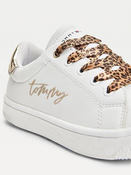 Tommy Hilfiger Low-Top Leopard Csipke-Up Tornacipő Lány Fehér | TH412QHF