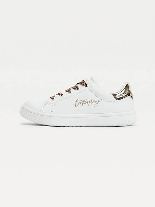 Tommy Hilfiger Low-Top Leopard Csipke-Up Tornacipő Lány Fehér | TH412QHF