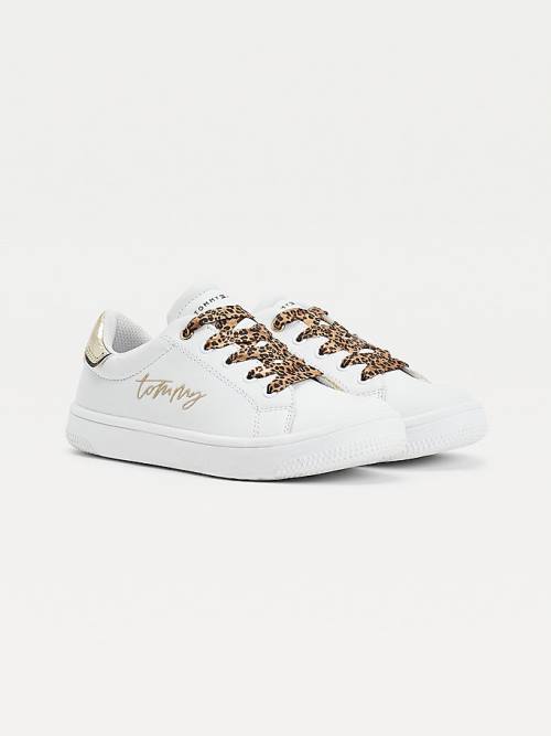 Tommy Hilfiger Low-Top Leopard Csipke-Up Tornacipő Lány Fehér | TH412QHF