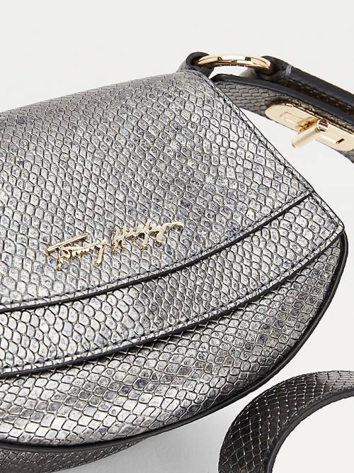 Tommy Hilfiger Luxe Bőr Small Metallic Crossover Táska Női Szürke | TH689RJX