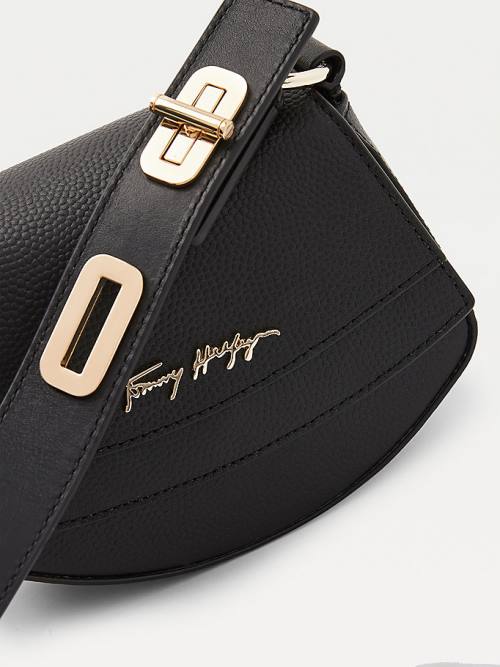 Tommy Hilfiger Luxe Bőr Turn Lock Pántos Crossover Táska Női Fekete | TH248GDK