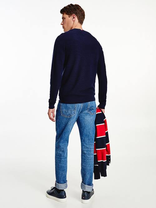 Tommy Hilfiger Luxury Wool Textured Jumper Pulóverek Férfi Kék | TH301WKJ