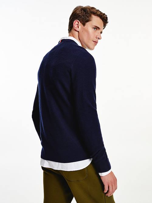 Tommy Hilfiger Luxury Wool Textured Jumper Pulóverek Férfi Kék | TH301WKJ