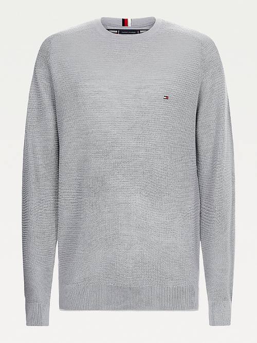 Tommy Hilfiger Luxury Wool Textured Jumper Pulóverek Férfi Szürke | TH928YCE