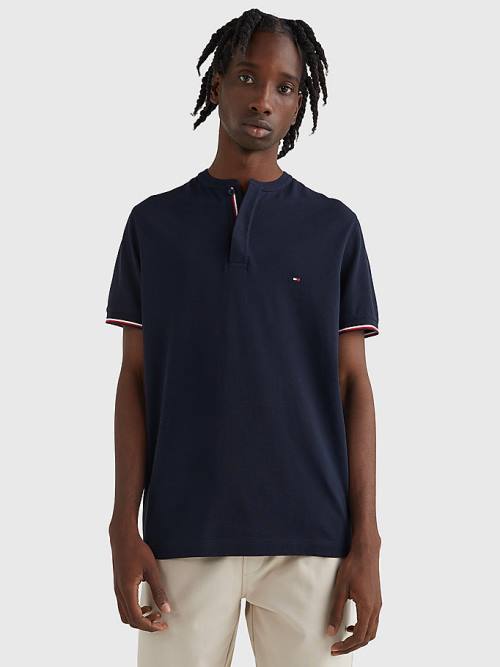 Tommy Hilfiger Mandarin Collar Slim Fit Póló Férfi Kék | TH064USJ