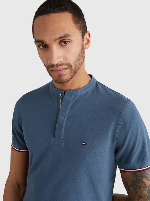 Tommy Hilfiger Mandarin Collar Slim Fit Póló Férfi Kék | TH629BJW