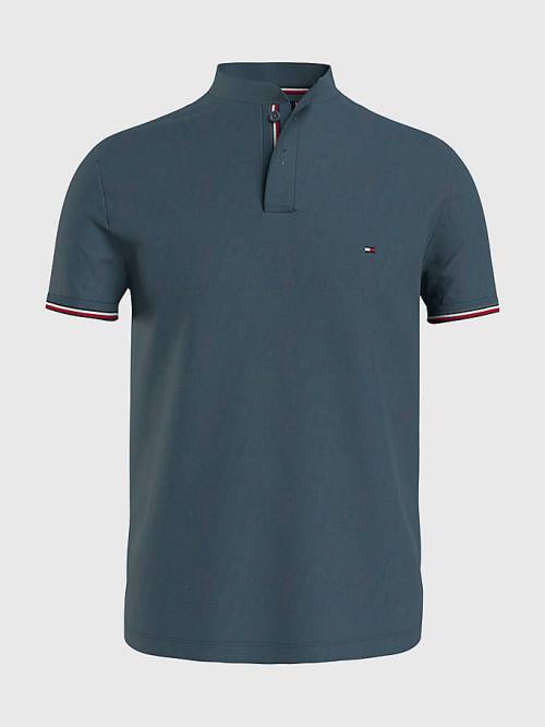 Tommy Hilfiger Mandarin Collar Slim Fit Póló Férfi Kék | TH629BJW