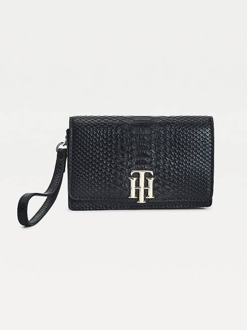 Tommy Hilfiger Medium Monogram Lock Snake Print Pénztárca Női Fekete | TH084UDB