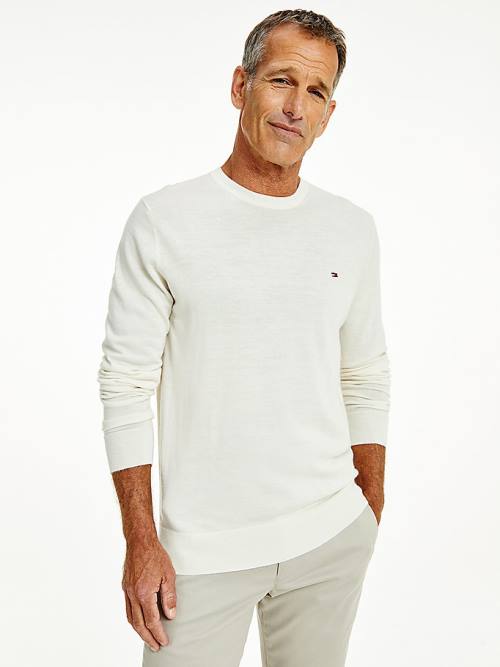 Tommy Hilfiger Merino Wool Crew Neck Jumper Pulóverek Férfi Fehér | TH263KQT