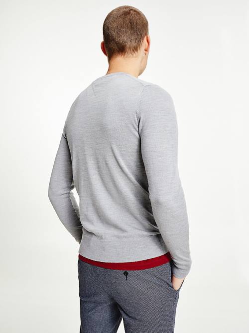 Tommy Hilfiger Merino Wool Crew Neck Jumper Pulóverek Férfi Szürke | TH698GVW