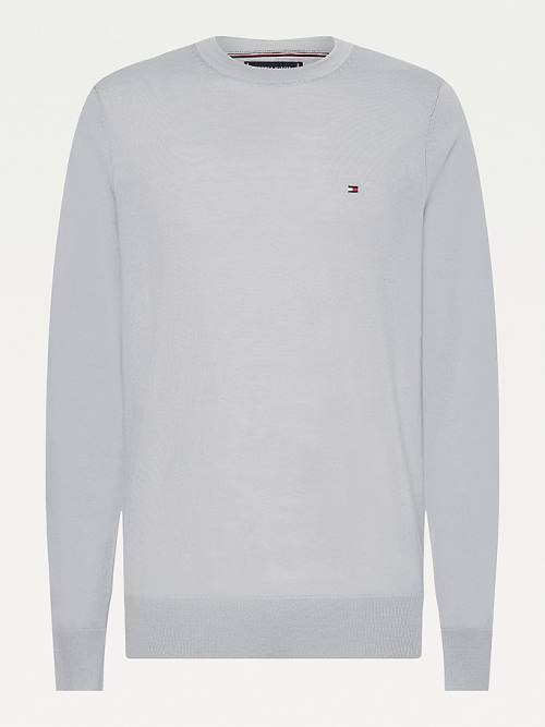 Tommy Hilfiger Merino Wool Crew Neck Jumper Pulóverek Férfi Szürke | TH698GVW