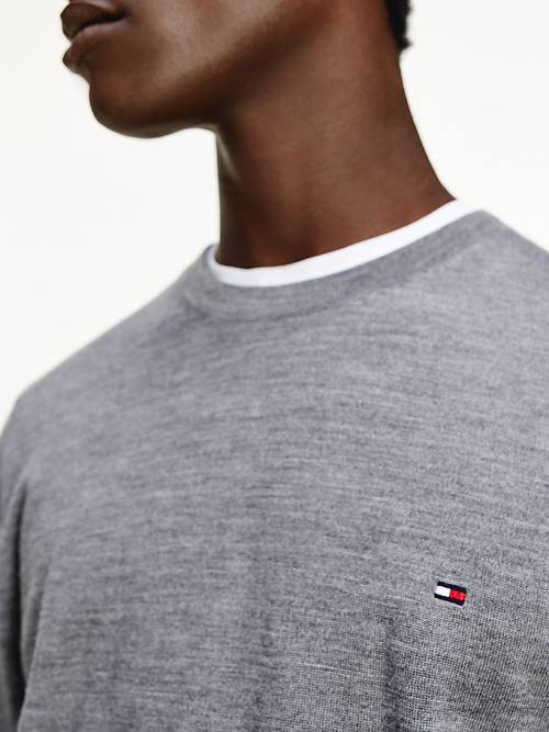 Tommy Hilfiger Merino Wool Crew Neck Jumper Pulóverek Férfi Szürke | TH734HGC