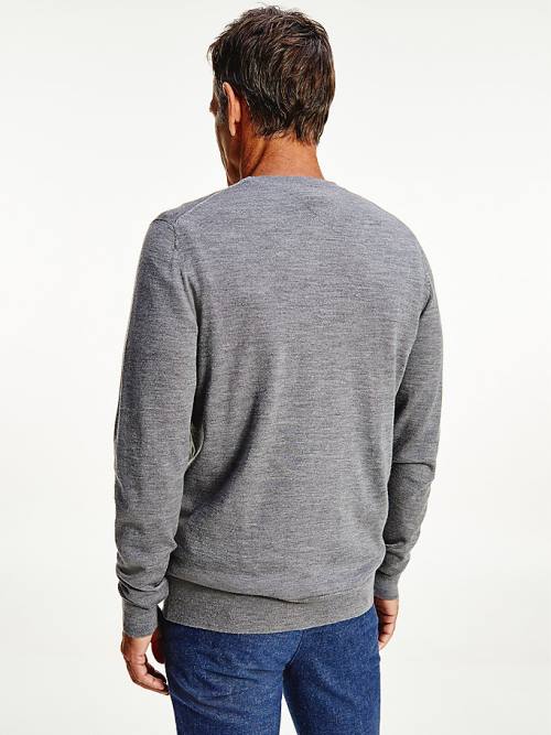 Tommy Hilfiger Merino Wool Crew Neck Jumper Pulóverek Férfi Szürke | TH734HGC