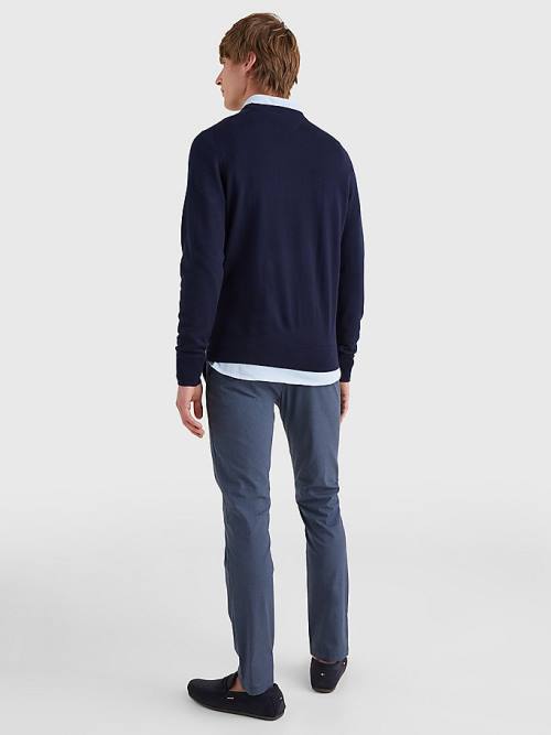 Tommy Hilfiger Merino Wool Crew Neck Jumper Pulóverek Férfi Kék | TH812NUM