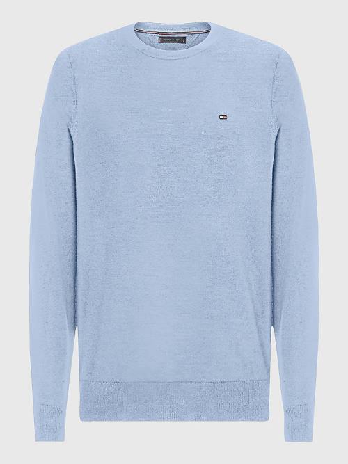 Tommy Hilfiger Merino Wool Crew Neck Jumper Pulóverek Férfi Kék | TH865XZU