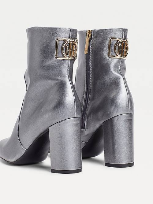 Tommy Hilfiger Metallic Bőr High Heel Bakancs Női Szürke | TH687WRQ