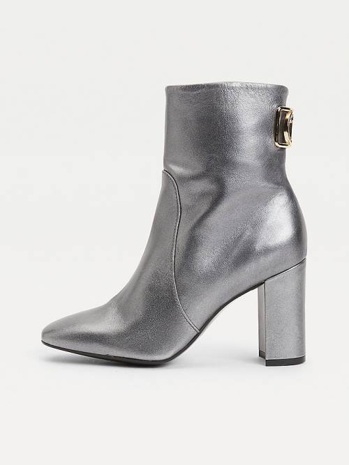 Tommy Hilfiger Metallic Bőr High Heel Bakancs Női Szürke | TH687WRQ