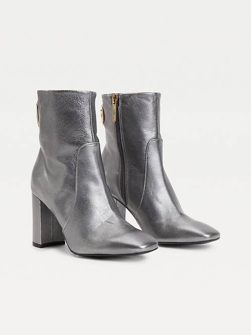 Tommy Hilfiger Metallic Bőr High Heel Bakancs Női Szürke | TH687WRQ