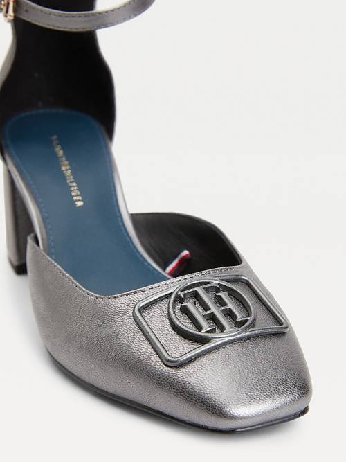 Tommy Hilfiger Metallic Bőr Square Toe Pumps Magassarkú Női Szürke | TH973CHW