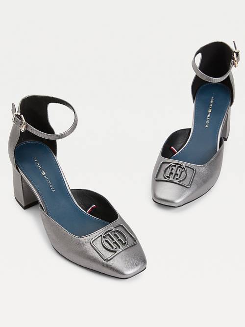 Tommy Hilfiger Metallic Bőr Square Toe Pumps Magassarkú Női Szürke | TH973CHW