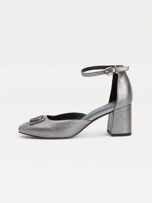 Tommy Hilfiger Metallic Bőr Square Toe Pumps Magassarkú Női Szürke | TH973CHW