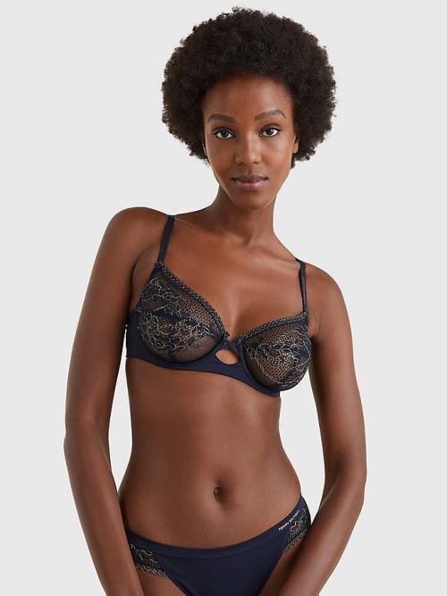 Tommy Hilfiger Metallic Csipke Underwired Bra Fehérnemű Női Kék | TH316DIY